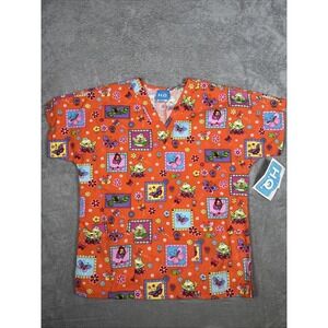 Scrub H.Q. V-Neck Scrub Top Shirt Frogs&Flowers Women's Small